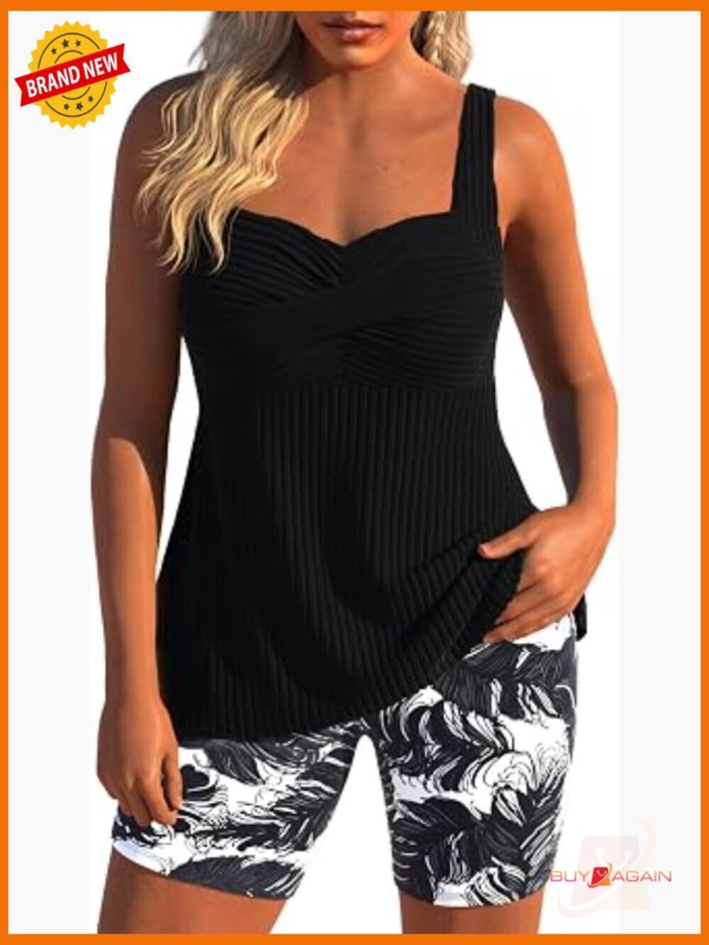 Women's Print Tankini Set with Board Shorts & Surplice Top